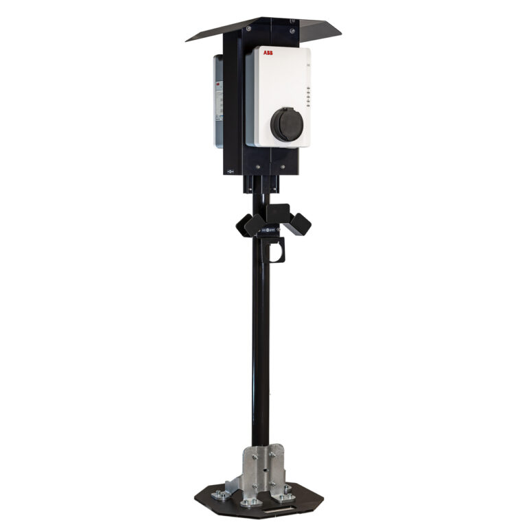 Stolprör 60 mm pulverlackerad grafitgrå med Next Green Polebox 205 D2 och Tak- och golvfäste HD60